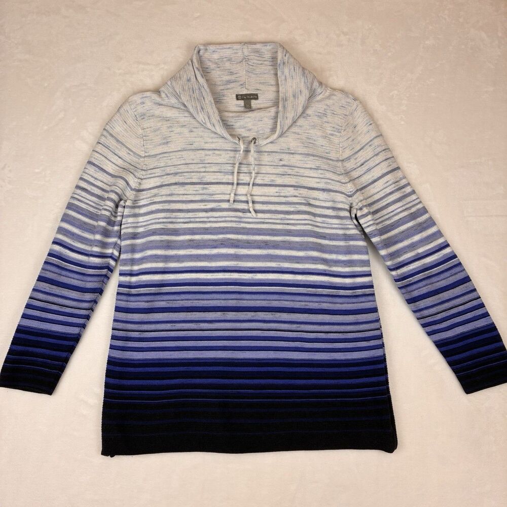 T by Talbots Funnel Neck Popover Top Women's Large Petite Long Sleeve Boating